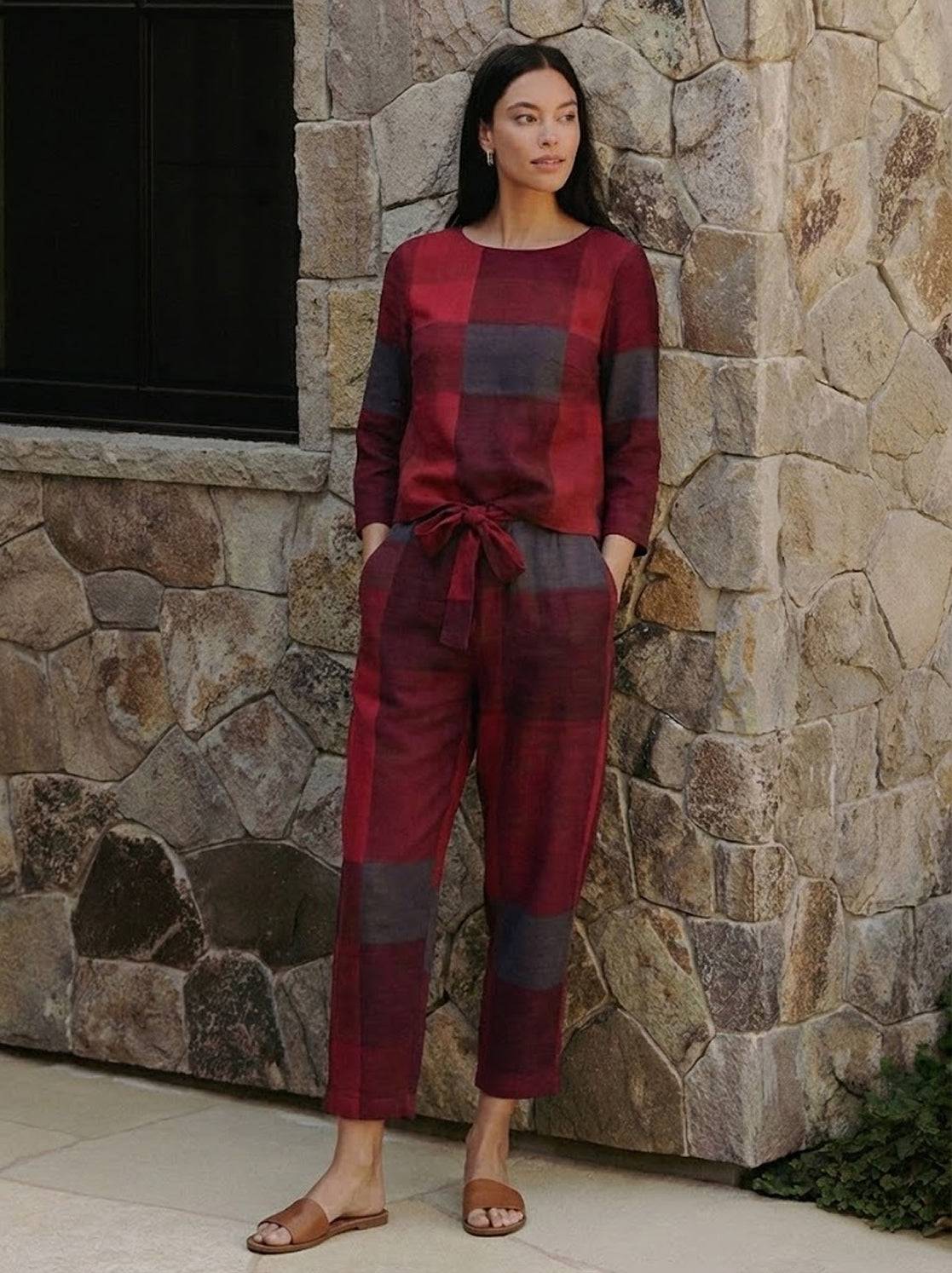 Cotton-Linen Monochrome Two-Piece Set