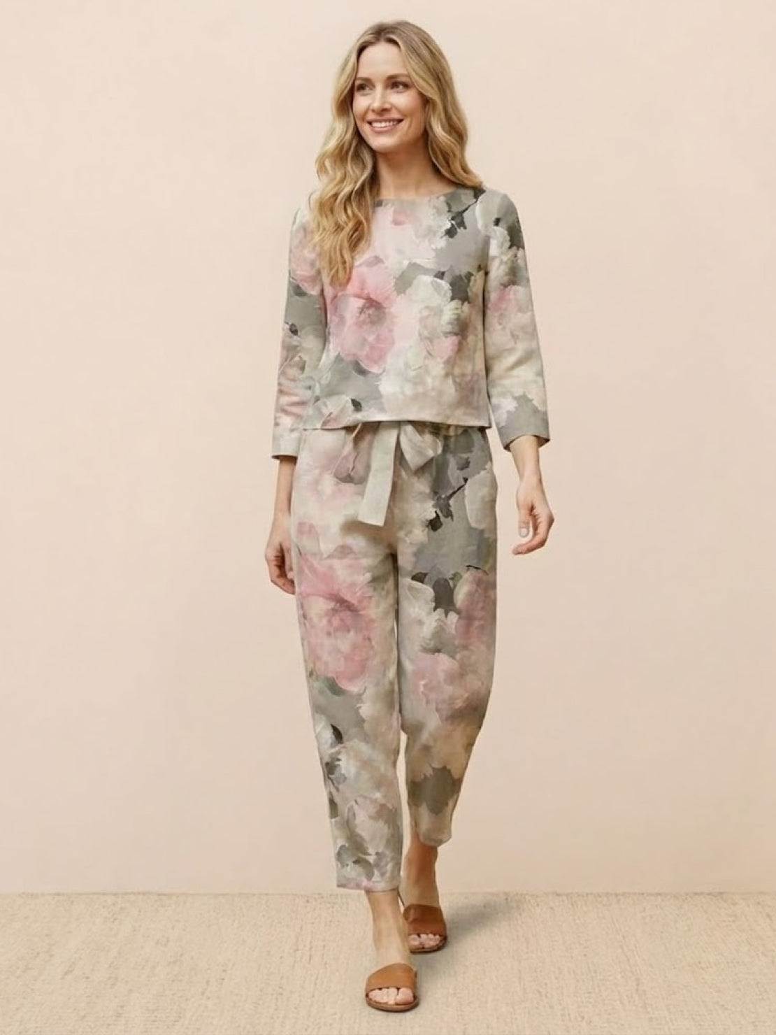 Cotton-Linen Monochrome Two-Piece Set
