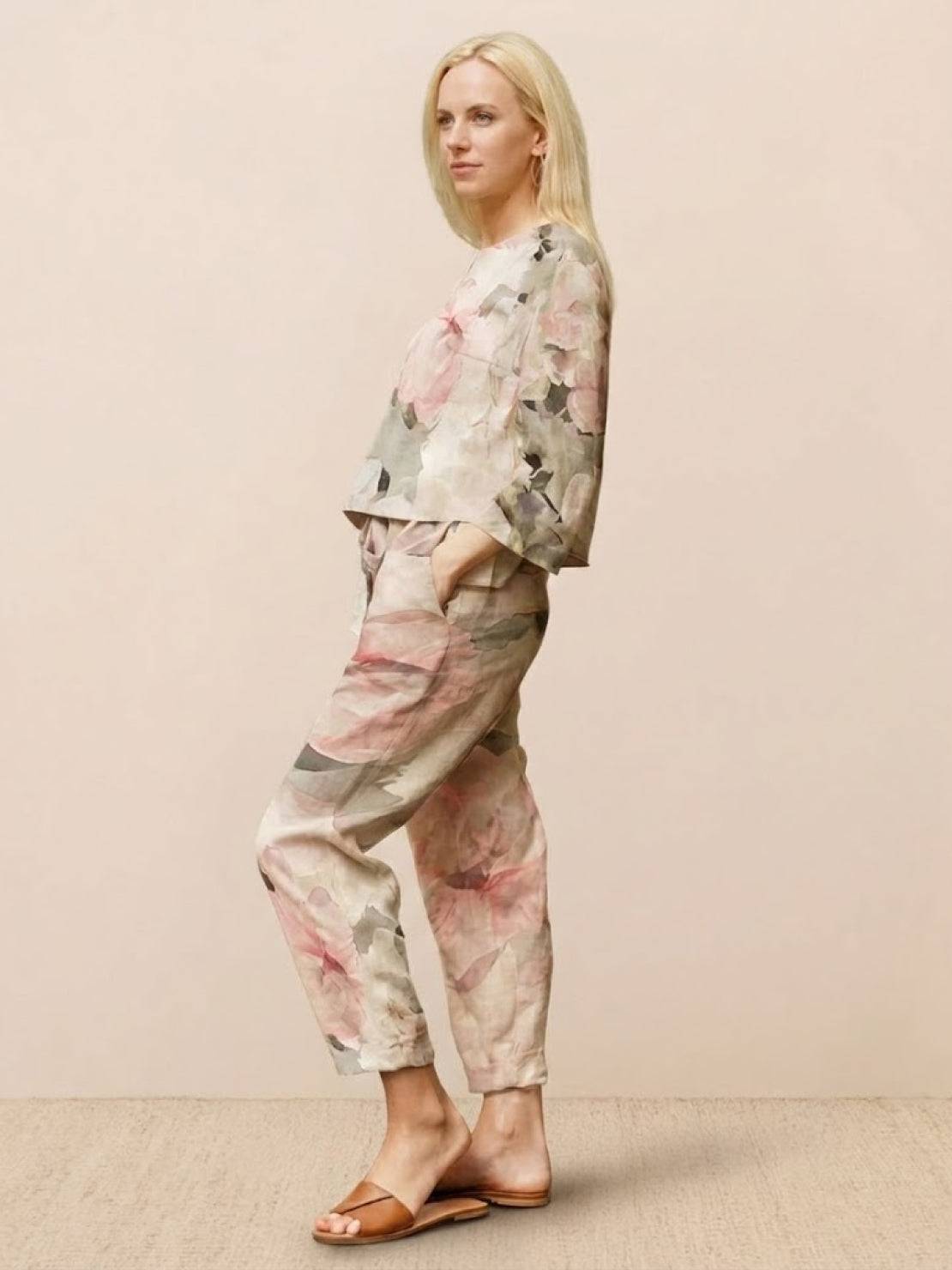 Cotton-Linen Monochrome Two-Piece Set