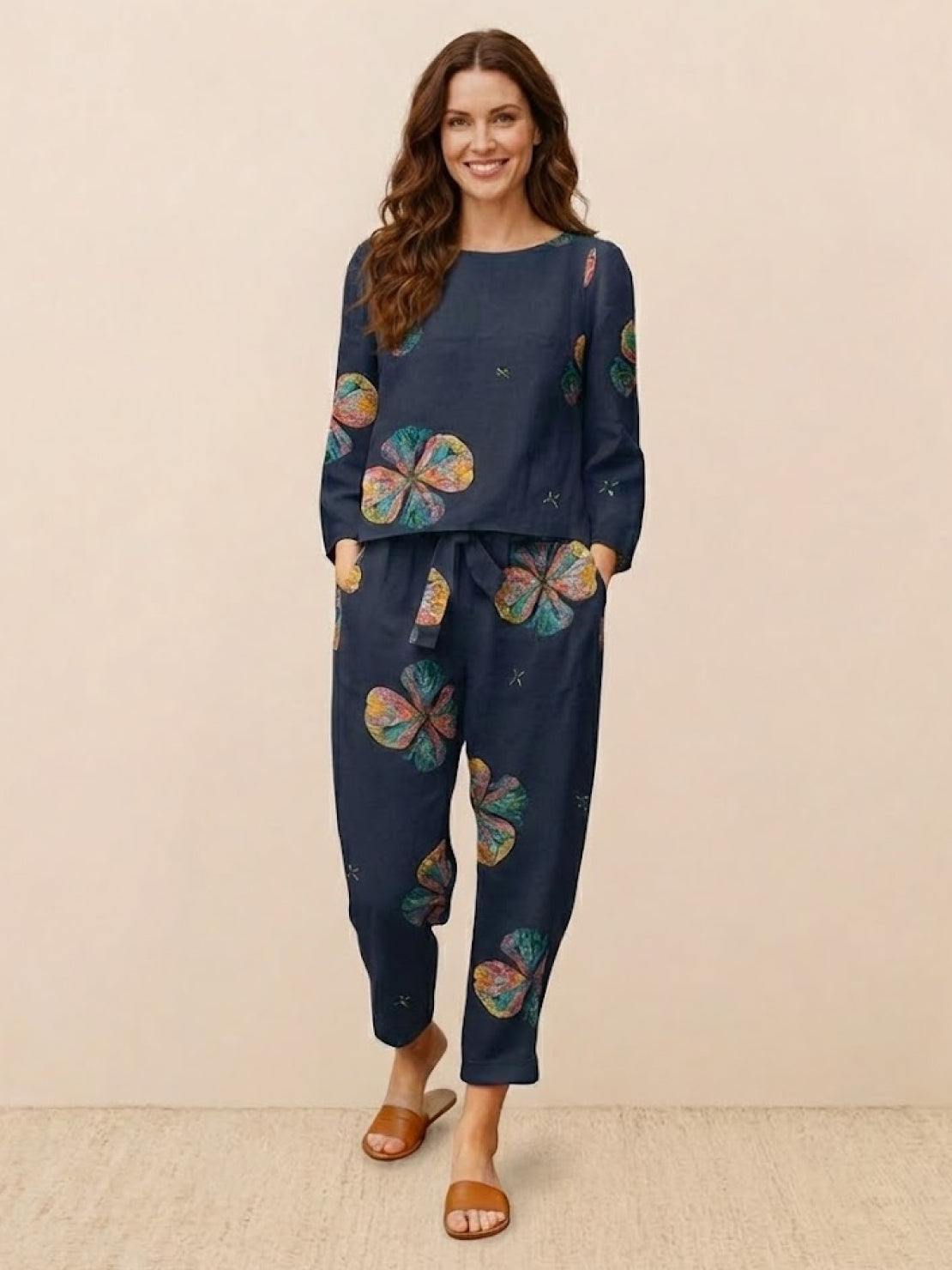 Cotton-Linen Monochrome Two-Piece Set