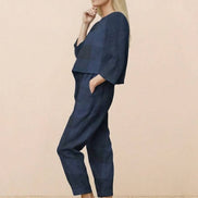 Cotton-Linen Monochrome Two-Piece Set