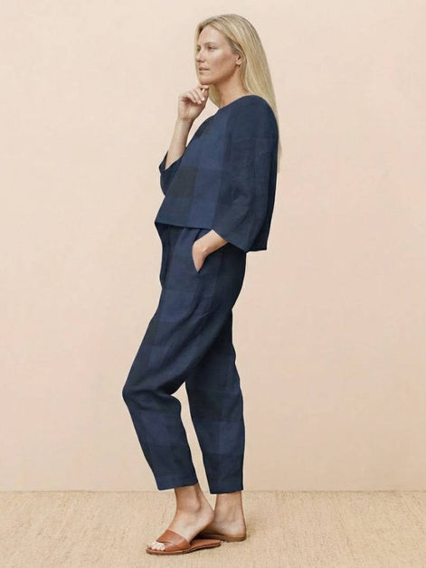Cotton-Linen Monochrome Two-Piece Set