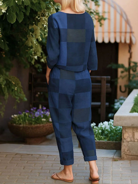 Cotton-Linen Monochrome Two-Piece Set