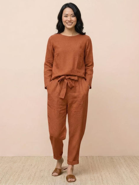 Cotton-Linen Monochrome Two-Piece Set