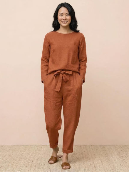 Cotton-Linen Monochrome Two-Piece Set