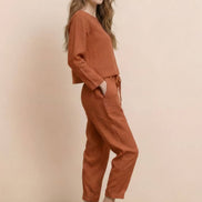 Cotton-Linen Monochrome Two-Piece Set