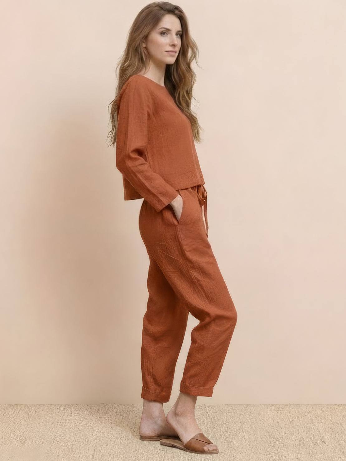 Cotton-Linen Monochrome Two-Piece Set