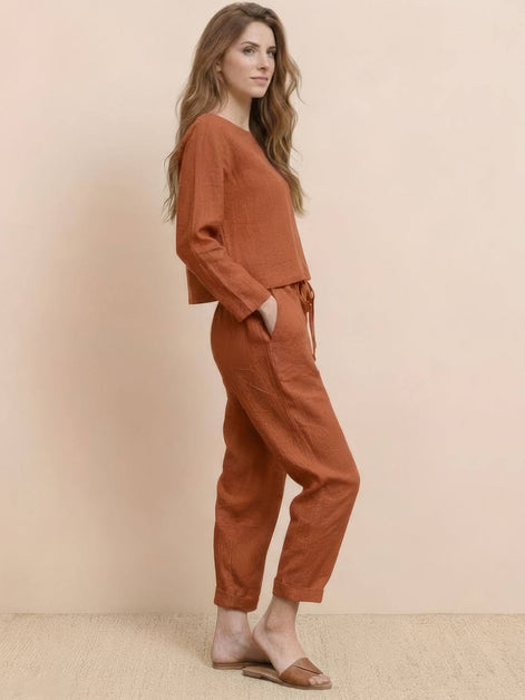 Cotton-Linen Monochrome Two-Piece Set