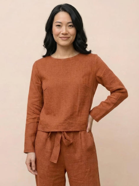 Cotton-Linen Monochrome Two-Piece Set