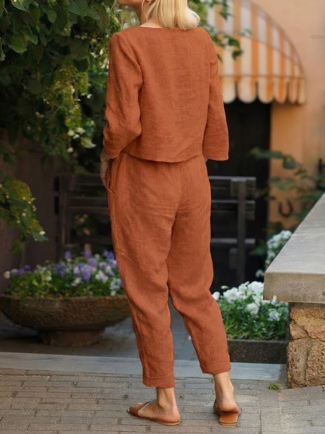 Cotton-Linen Monochrome Two-Piece Set