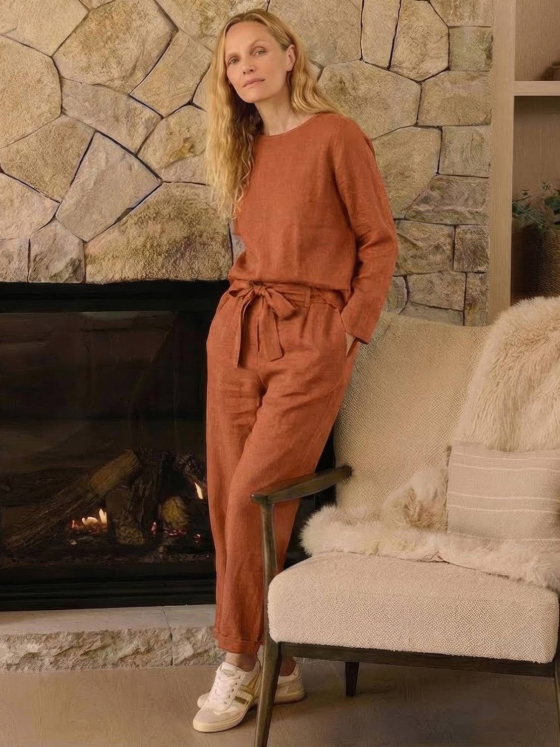 Cotton-Linen Monochrome Two-Piece Set