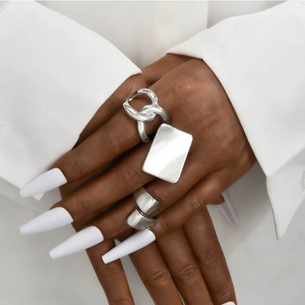 3 PCS Bold Statement Gold Ring Set