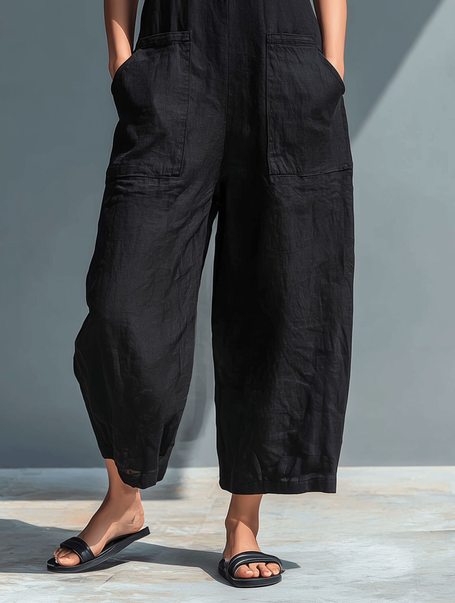 Minimalist Linen Sleeveless Button-Up Jumpsuit