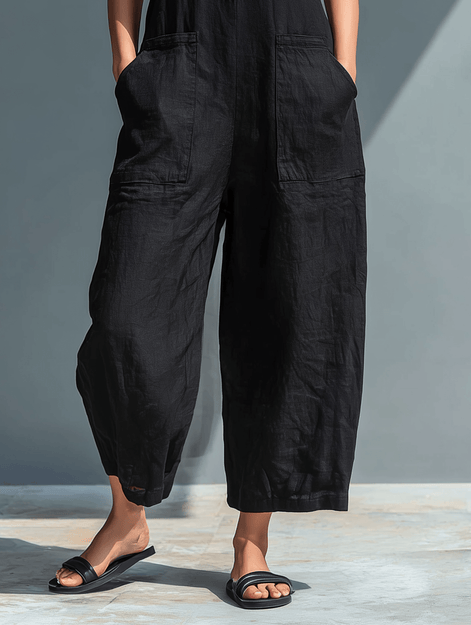 Minimalist Linen Sleeveless Button-Up Jumpsuit
