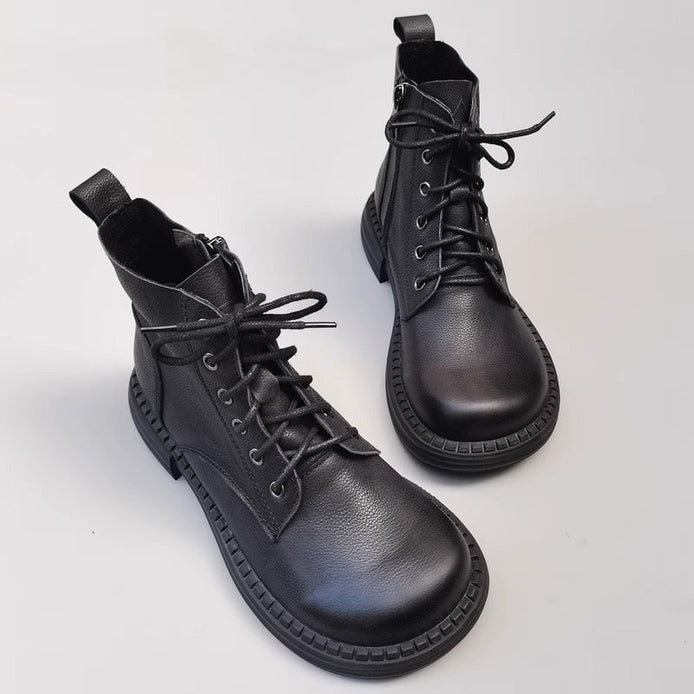 Leather Lace-Up Ankle Boots