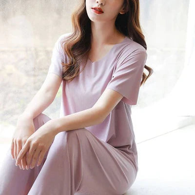 Ice Cotton Short Sleeve T-Shirt and Wide Leg Pants Set