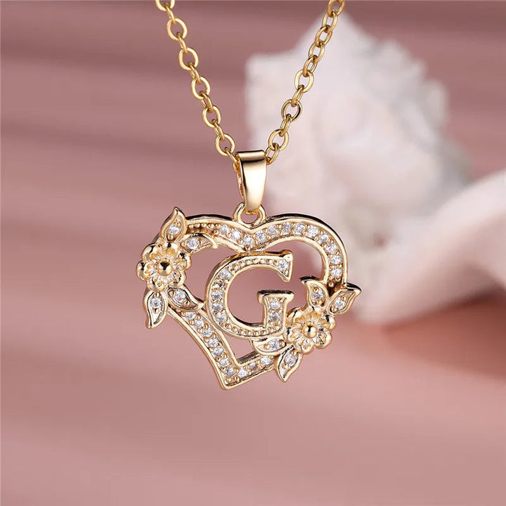 A-Z Flower Heart Necklace