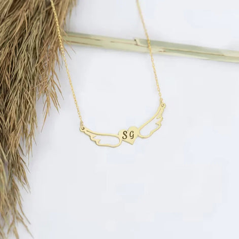 Angel Wing Initial Necklace