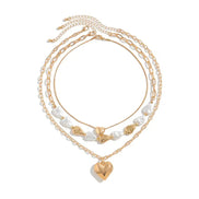 3 PCS Pearl Tassel Heart Choker Necklace
