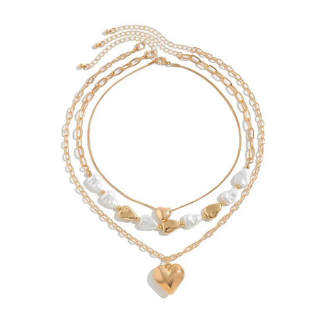 3 PCS Pearl Tassel Heart Choker Necklace
