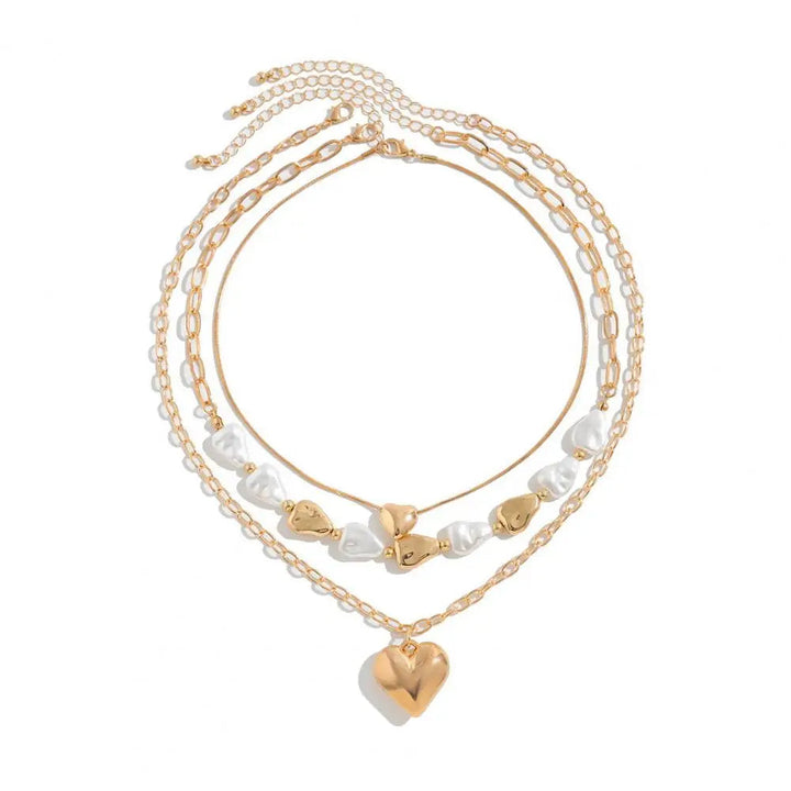 3 PCS Pearl Tassel Heart Choker Necklace