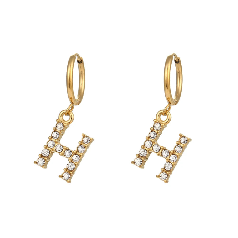 Crystal Letter Hoop Earrings
