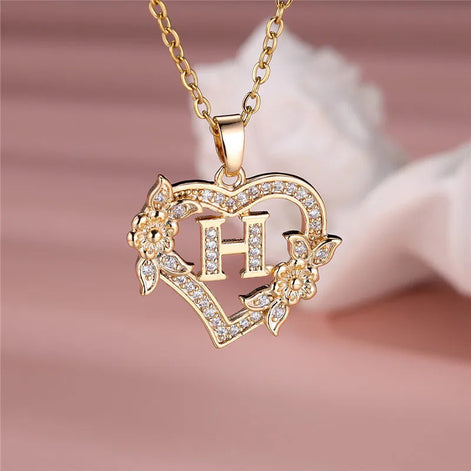 A-Z Flower Heart Necklace