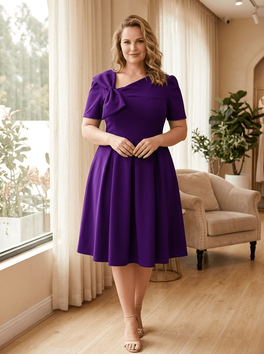 Plus Size A-Line Swing Party Dress - Dark Purple front