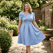 Plus Size A-Line Swing Party Dress - Blue garden
