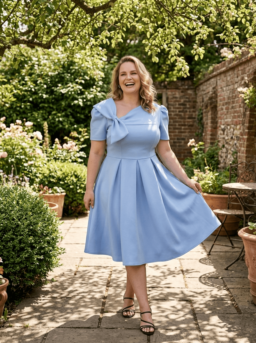 Plus Size A-Line Swing Party Dress - Blue garden
