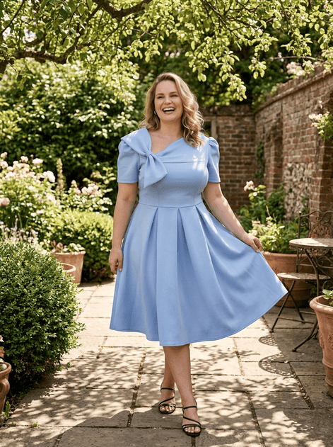 Plus Size A-Line Swing Party Dress - Blue garden