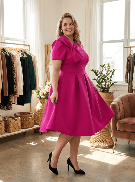 Plus Size A-Line Swing Party Dress - Rose angle