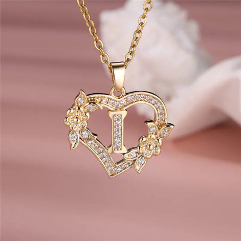 A-Z Flower Heart Necklace