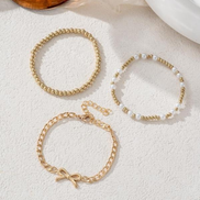 3 PCS Beaded Pearl Bow Bracelet