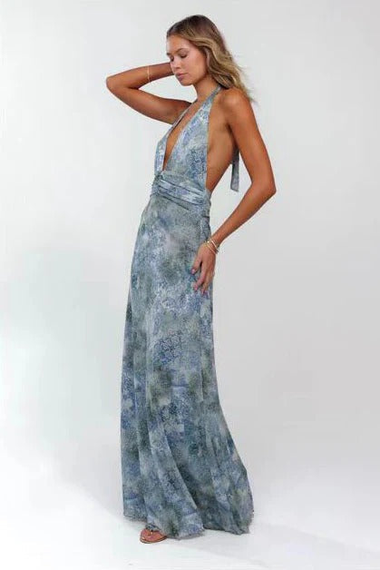 Camoni Polka Dot Maxi Dress – Cut-Out Back Bow
