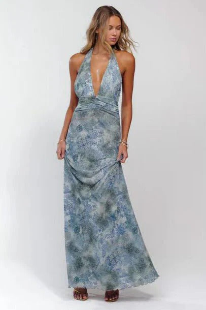 Camoni Polka Dot Maxi Dress – Cut-Out Back Bow