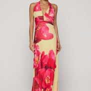 Camoni Polka Dot Maxi Dress – Cut-Out Back Bow