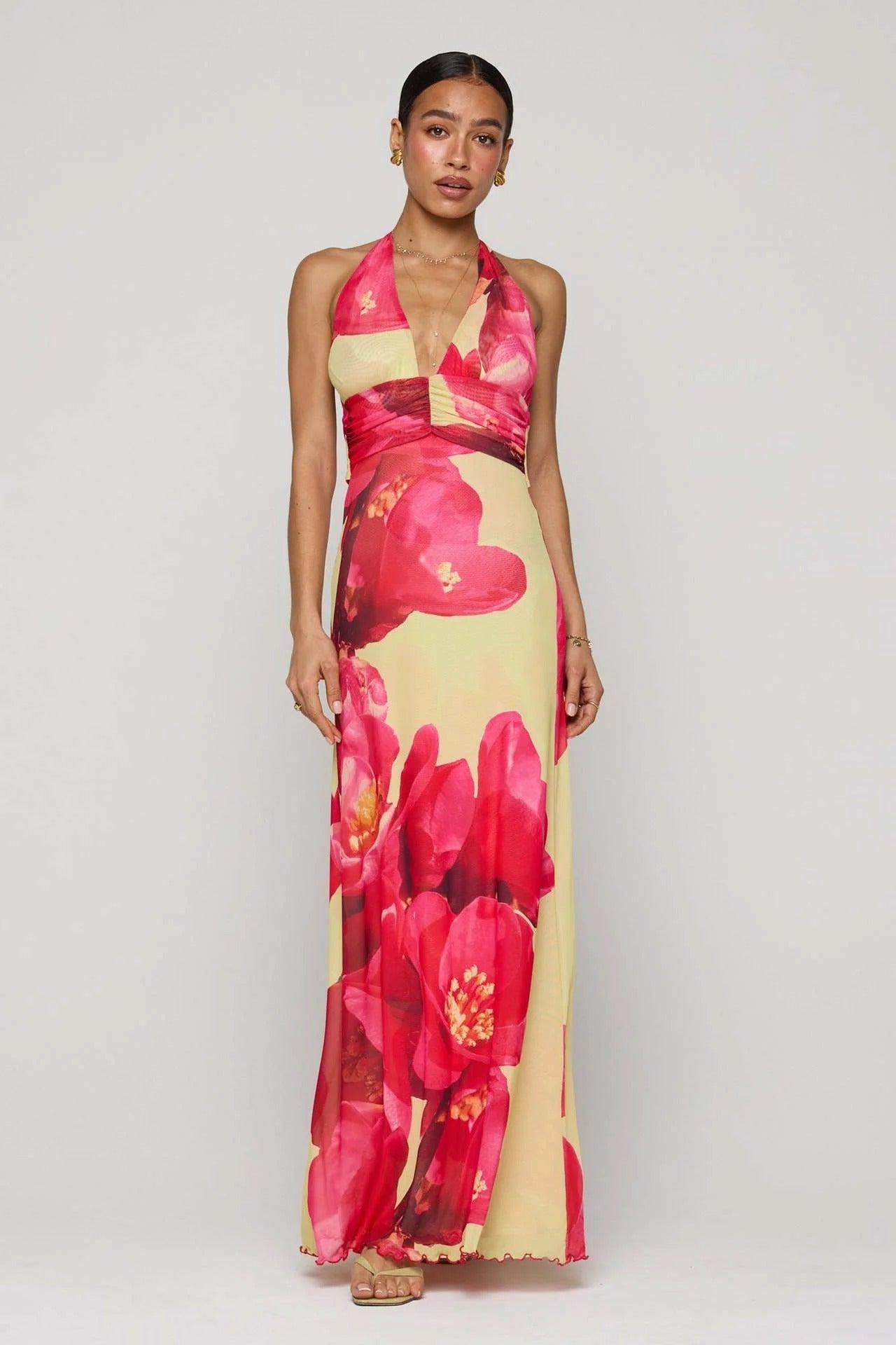 Camoni Polka Dot Maxi Dress – Cut-Out Back Bow