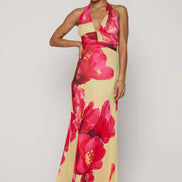 Camoni Polka Dot Maxi Dress – Cut-Out Back Bow