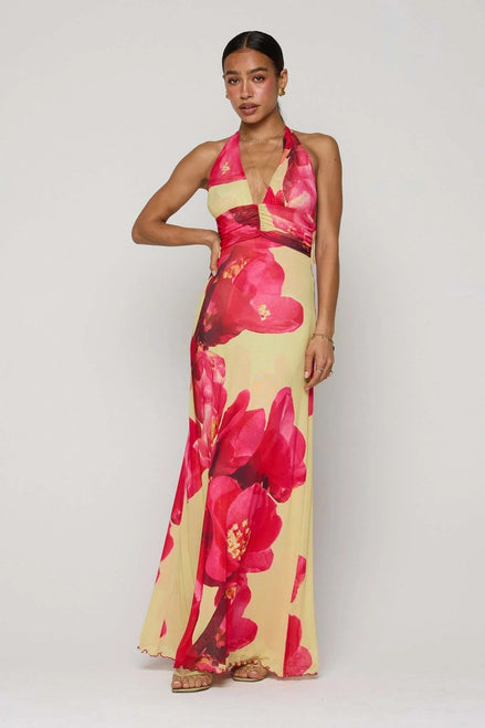 Camoni Polka Dot Maxi Dress – Cut-Out Back Bow