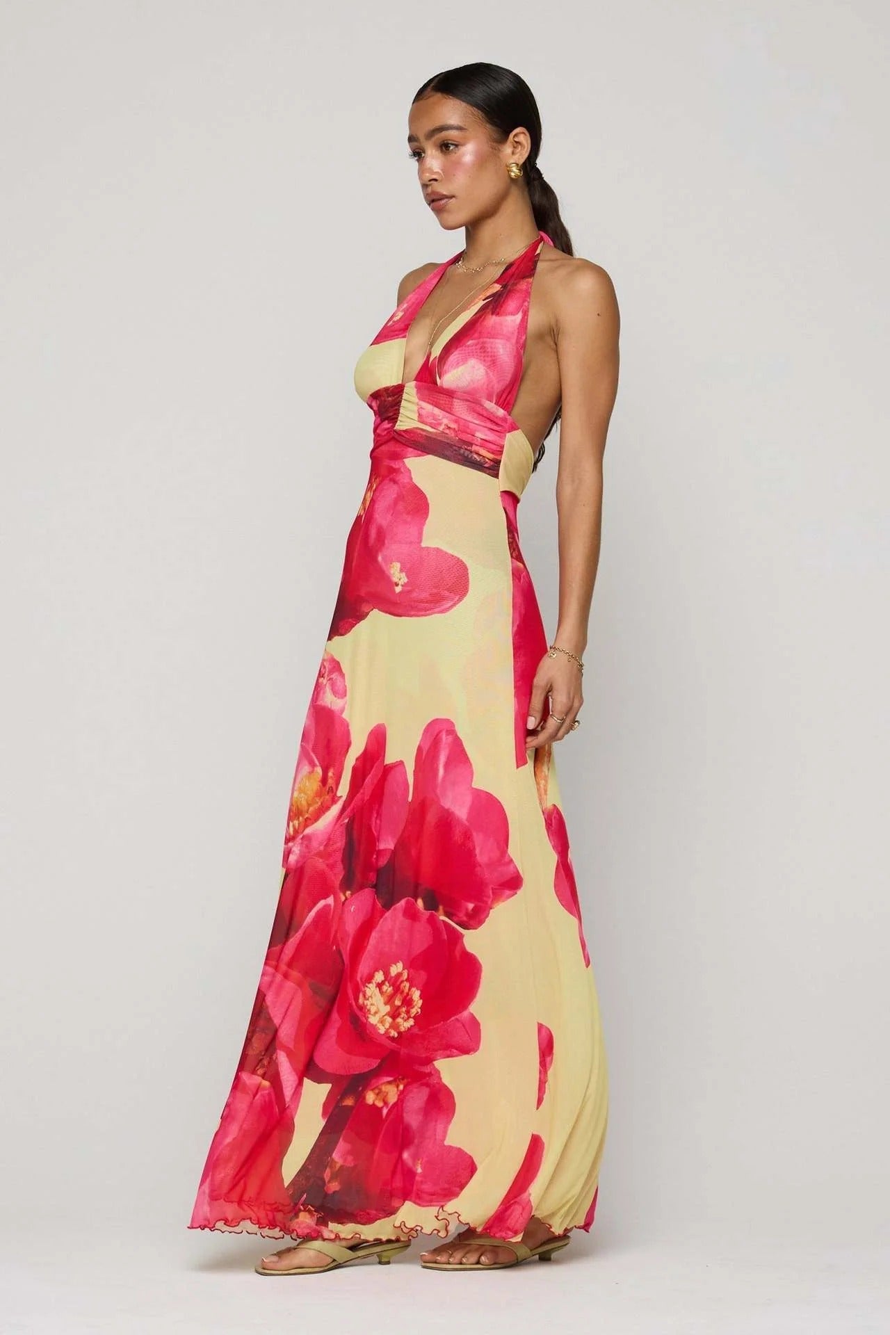 Camoni Polka Dot Maxi Dress – Cut-Out Back Bow