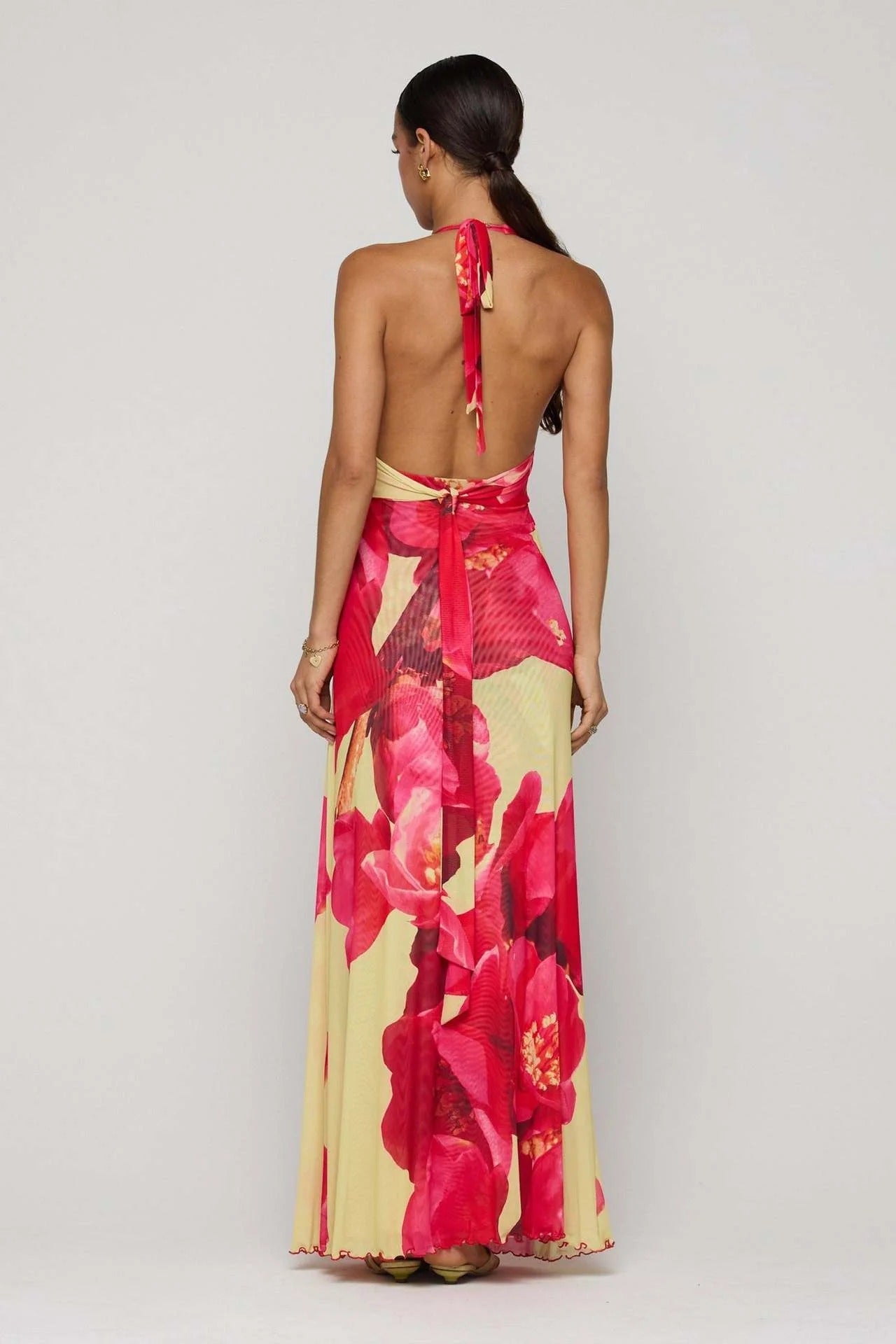 Camoni Polka Dot Maxi Dress – Cut-Out Back Bow