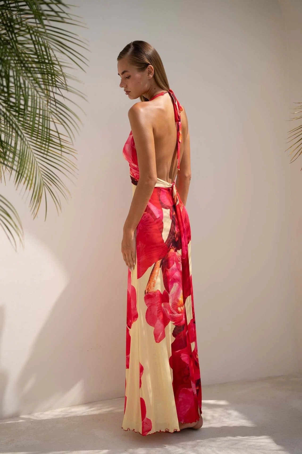 Camoni Polka Dot Maxi Dress – Cut-Out Back Bow