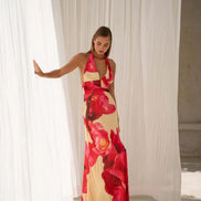 Camoni Polka Dot Maxi Dress – Cut-Out Back Bow