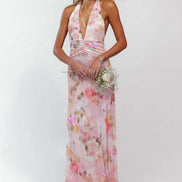 Camoni Polka Dot Maxi Dress – Cut-Out Back Bow