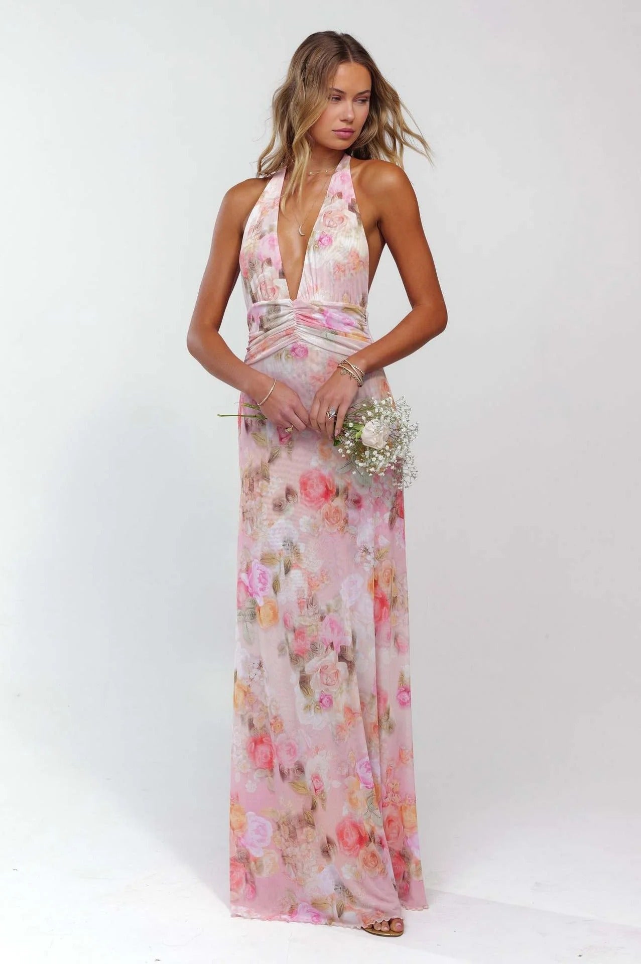 Camoni Polka Dot Maxi Dress – Cut-Out Back Bow