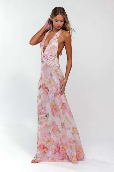 Camoni Polka Dot Maxi Dress – Cut-Out Back Bow