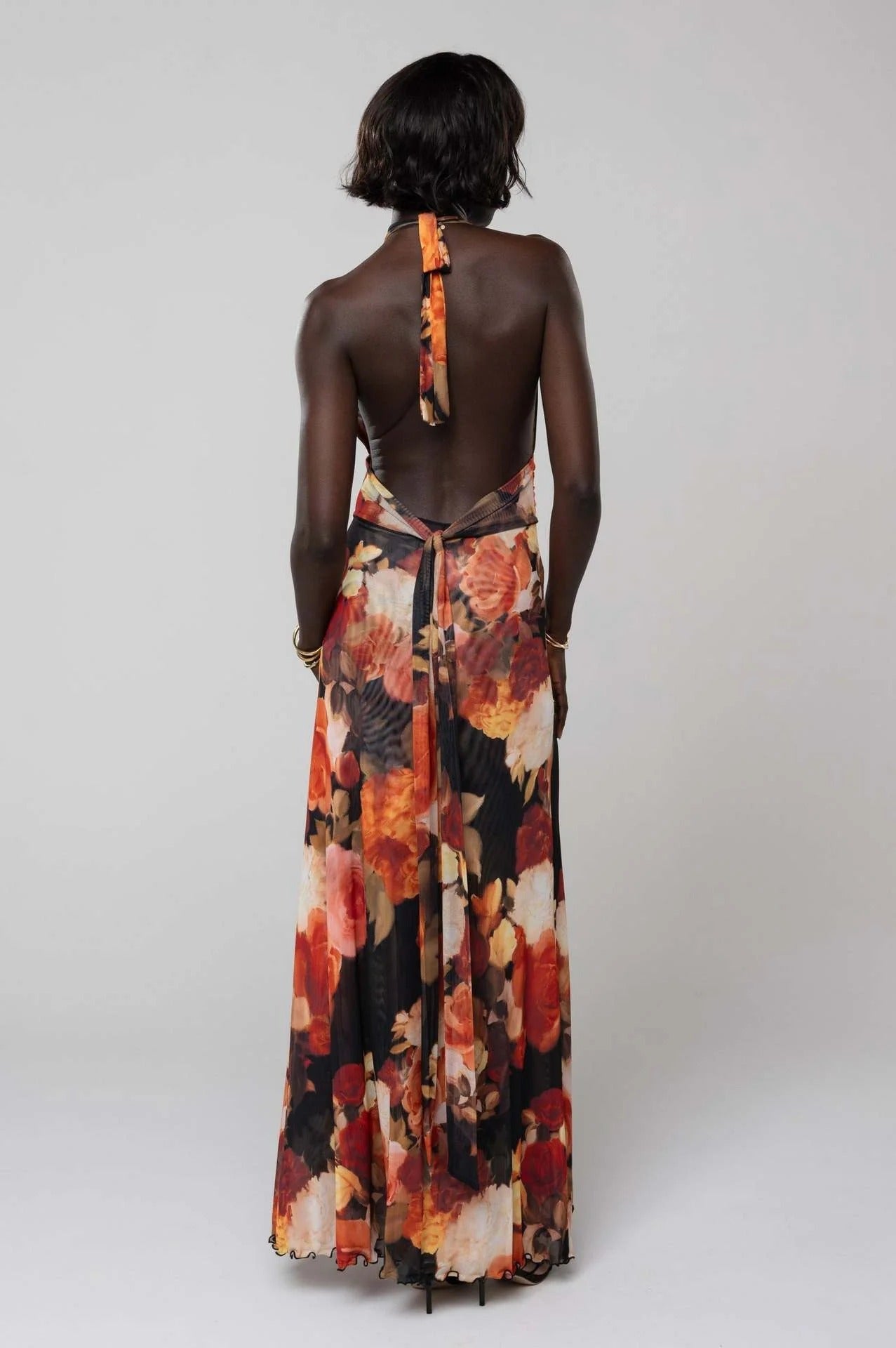 Camoni Polka Dot Maxi Dress – Cut-Out Back Bow