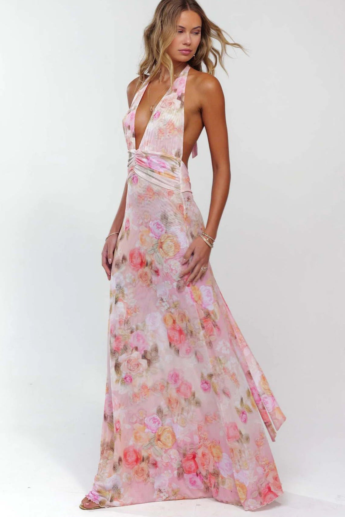 Camoni Polka Dot Maxi Dress – Cut-Out Back Bow