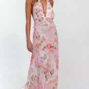 Camoni Polka Dot Maxi Dress – Cut-Out Back Bow